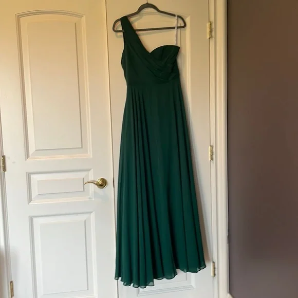 david's bridal juniper bridesmaid dresses Off-Shoulder Sheath Pleated Satin Light Blue Bridesmaid Dress BD136 US16 / Custom Color main image 1